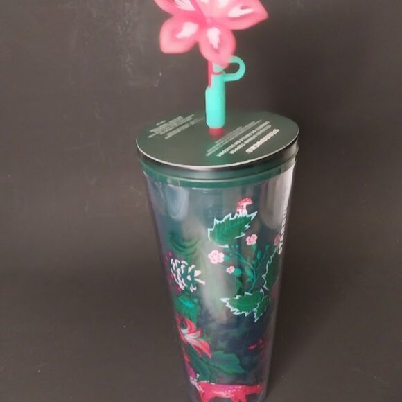 Starbucks Holiday 2022 Poinsettia Venti Tumbler + Flower Straw Topper - Picture 4 of 7